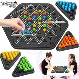 Chain Triangle Chess Game Board Games for Kids Adults Family Fun Night Chess Set Triangle Rubber Band Game Chain Board Chess Puzzle Interactive Brain Teaser Game 2 to 4 Players