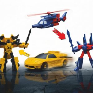 Converting Robots Action Figure Toys | Set of 2 | Robot to Car & Car to Robot Action Figures | Yellow & Blue Combat Vehicle Toys...