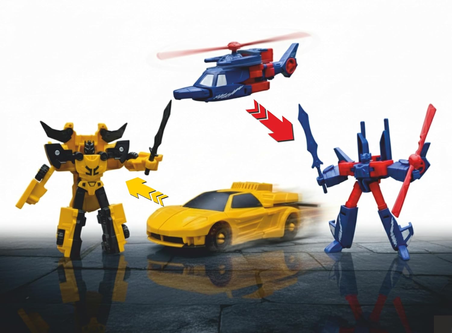 Converting Robots Action Figure Toys | Set of 2 | Robot to Car & Car to Robot Action Figures | Yellow & Blue Combat Vehicle Toys...