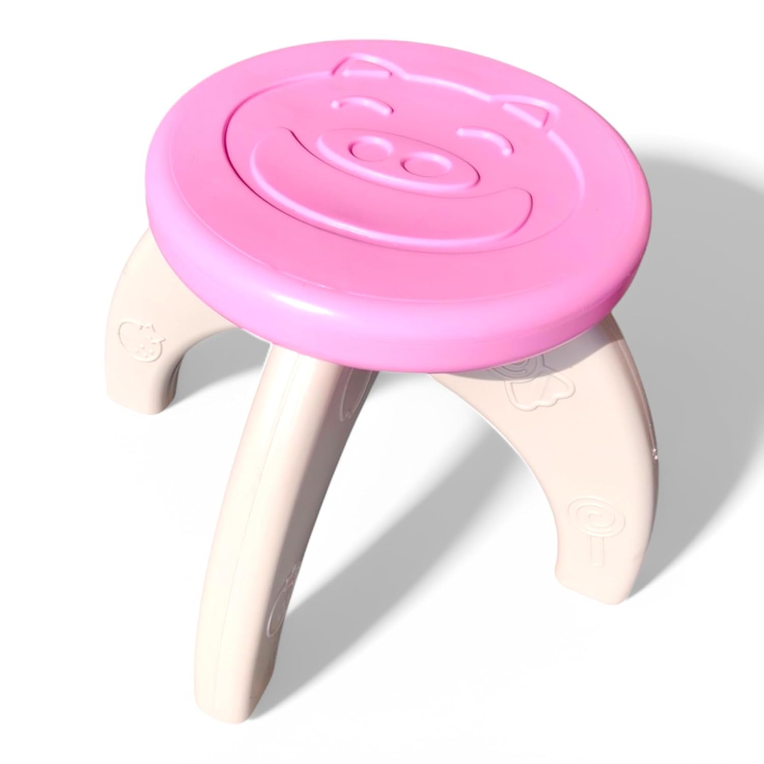 Pink Round Stool for Kids - Smiley Design | Lightweight, Foldable, & Durable Supports Upto 90kg | Furniture for Little Ones | Perfect Bathing Companion | Adjustable Tool for Picnic (1-7 yrs)