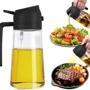 2-in-1 Glass Oil Sprayer and Dispenser Bottle – 500ml Capacity | Multi color Lid | Refillable Kitchen Tool for Cooking, Frying, BBQ, Salad, Baking | Olive Oil & Vinegar Spray Bottle
