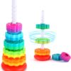 Colorful Spinning Gear Stacking Tower Toy for Kids | Montessori Wooden Learning Toy | Rotating Spiral Stacker Rings with Storage Box | Educational Toys for Toddlers Age 1-4 Years
