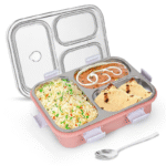 3-Compartment ?Mint Green Lunch Box with Transparent Lid Inner Steel Compartments-Leakproof,BPA-Free Lunch Box for Fresh Meals On-The-Go Ideal for School, Office, and Travel, 600 ml