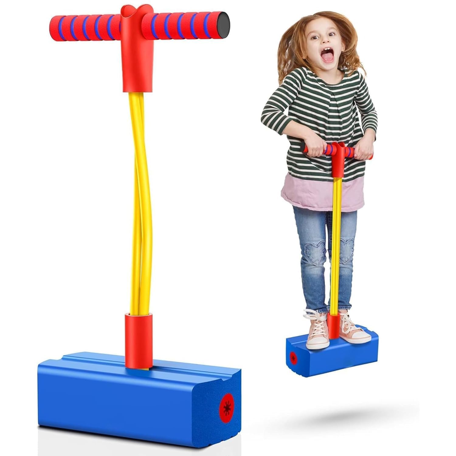 Pogo Jumper for Kids Fun & Safe Pogo Stick for Toddler | Durable & Bungee Stick for Age 3 & up, Support up to 250lbs | Jumping Promote Growing Taller Makes Squeaky Sound Improve Balance (Red)
