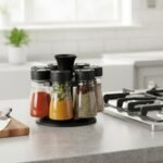 8-in-1 Revolving Plastic Spice Rack Set with Rotating Stand ? Kitchen Organizer for Masalas, Herbs, Condiments, Jars, Seasoning Bottles, Countertop & Pantry Storage